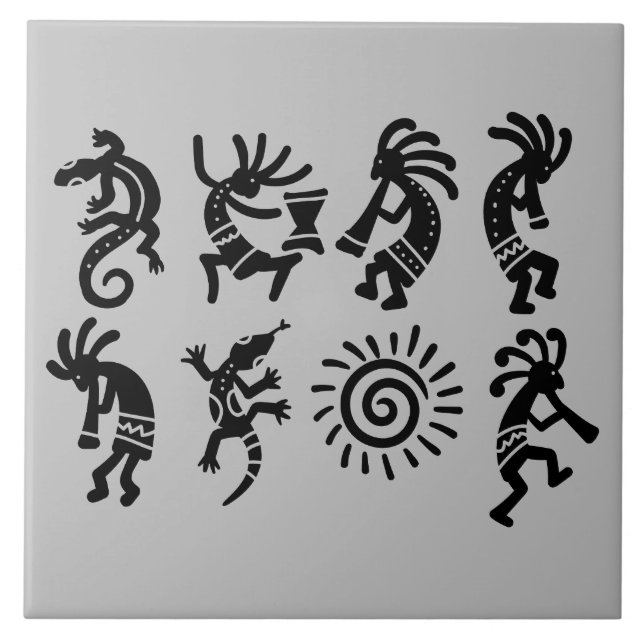 Southwest Petroglyph Kokopelli Grey Ceramic Tile (Front)