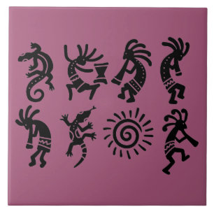 Southwest Petroglyph Kokopelli Magenta Ceramic Tile
