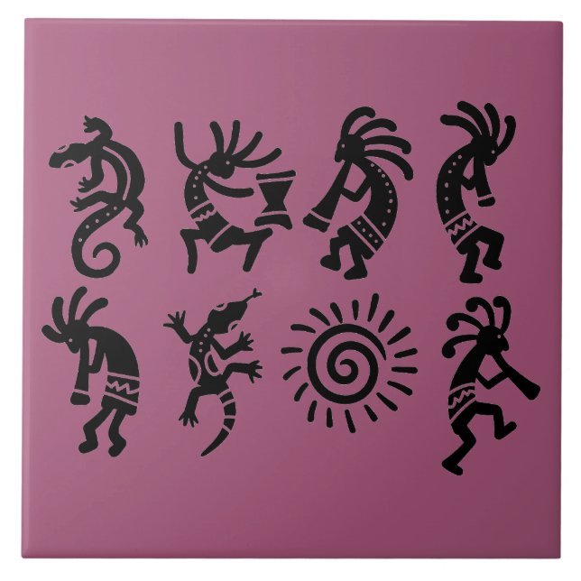 Southwest Petroglyph Kokopelli Magenta  Ceramic Tile (Front)