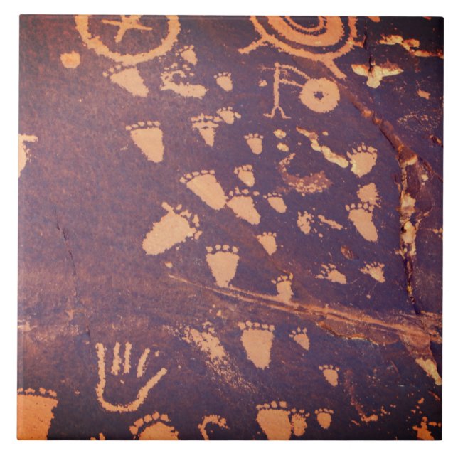Southwest Petroglyph Native American Footprint RE Ceramic Tile (Front)