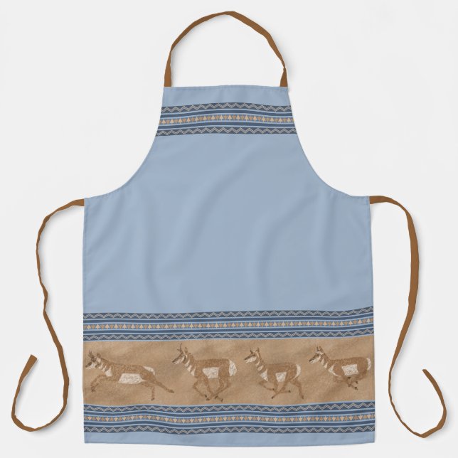Southwest Pronghorn Antelope Blue Border Large Apron (Front)