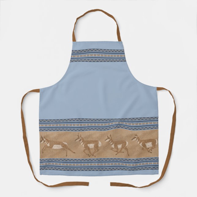 Southwest Pronghorn Antelope Blue Border Medium Apron (Front)