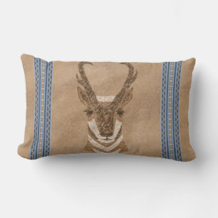 Southwest Pronghorn Antelope Face Blue Border Lumbar Cushion