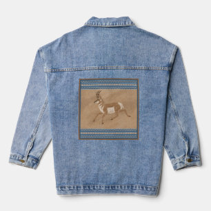 Southwest Pronghorn Antelope Geometric Borders Denim Jacket