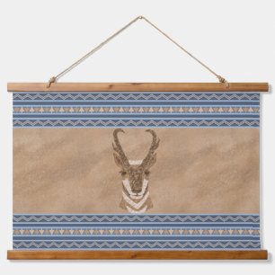 Southwest Pronghorn Antelope Head Blue Borders Hanging Tapestry