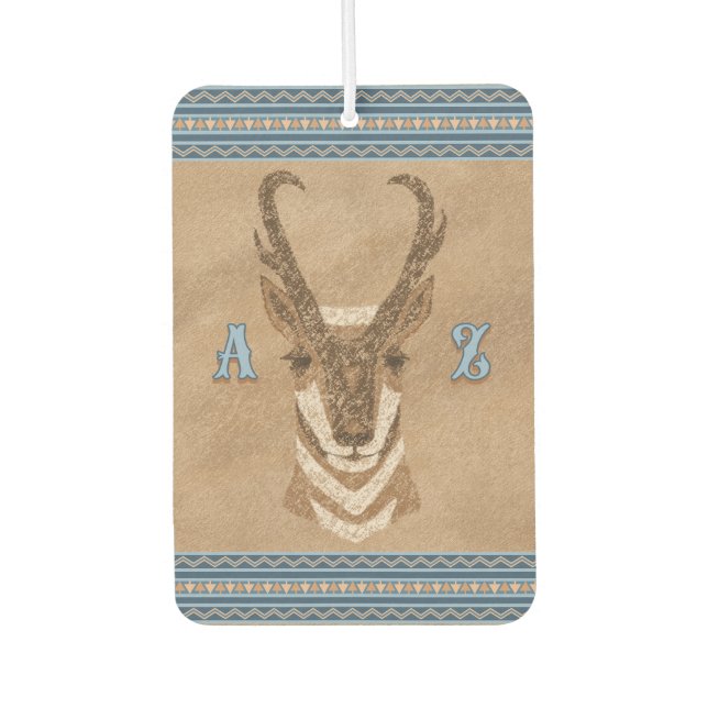 Southwest Pronghorn Antelope Head Custom Initials Car Air Freshener (Front)