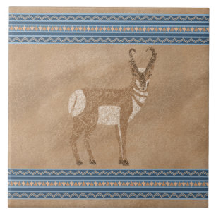Southwest Pronghorn Antelope with Geometric Border Ceramic Tile