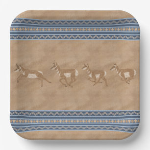 Southwest Pronghorn Antelopes and Geometric Border Paper Plate