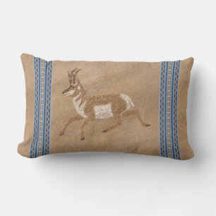 Southwest Pronghorn Running Antelope Blue Border Lumbar Cushion