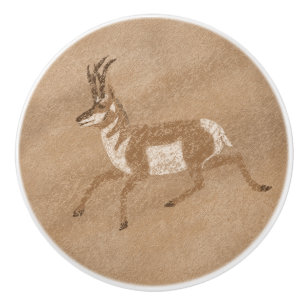 Southwest Pronghorn Running Antelope Petroglyph Ceramic Knob