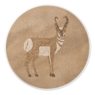 Southwest Pronghorn Standing Antelope Petroglyph Ceramic Knob