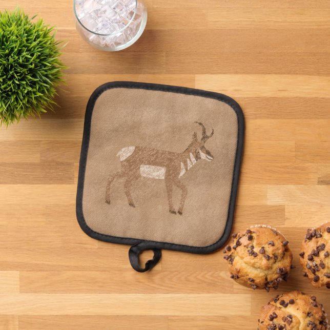 Southwest Pronghorn Walking Antelope Tan Pot Holder (Top Down)