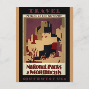 Southwest Pueblos USA Vintage Travel Poster Postcard