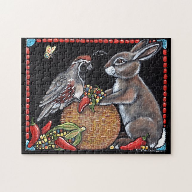 Southwest Rabbit Quail Corn Turquoise Puzzle Hard (Horizontal)