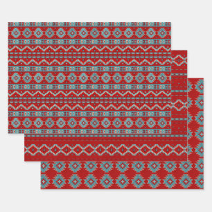 Southwest Red and Turquoise Geometric Pattern Wrapping Paper Sheet