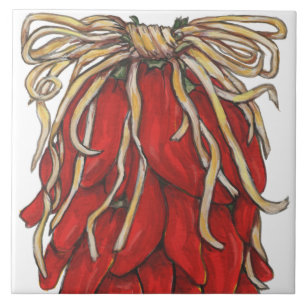 Southwest Red Chile Chilli Ristra Top Tile House #