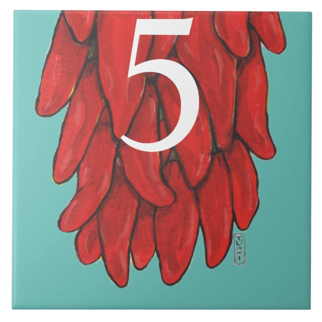 Southwest Red Chile Chilli Ristra Turquoise House  Ceramic Tile (Front)
