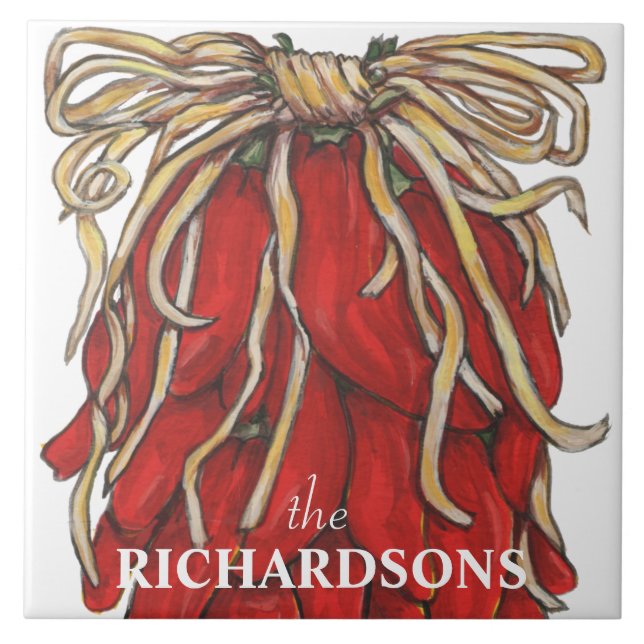 Southwest Red Chile Pepper Custom Name House # Ceramic Tile (Front)