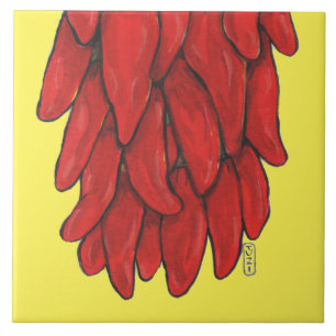 Southwest Red Chile Pepper Mural Bottom Yellow Ceramic Tile