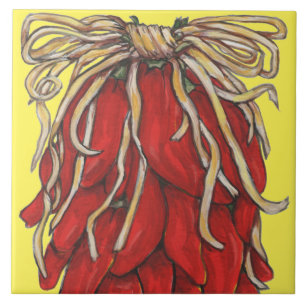 Southwest Red Chile Ristra Top House # Yellow Ceramic Tile