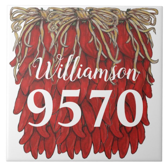 Southwest Red Chilli Pepper Custom Name Address #s Ceramic Tile (Front)