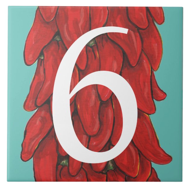 Southwest Red Chilli Pepper House #6 Six Turquoise Ceramic Tile (Front)