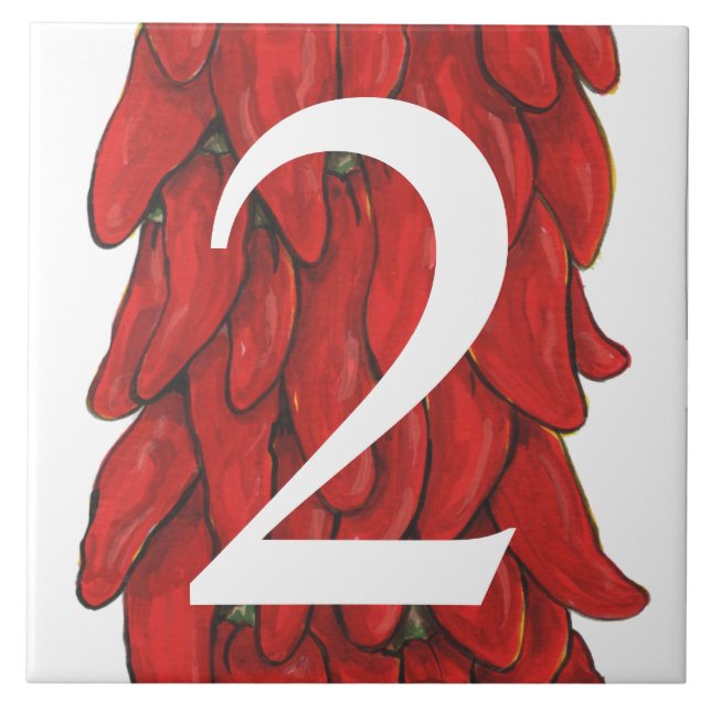 Southwest Red Chilli Pepper House Number 2 Two Ceramic Tile (Front)