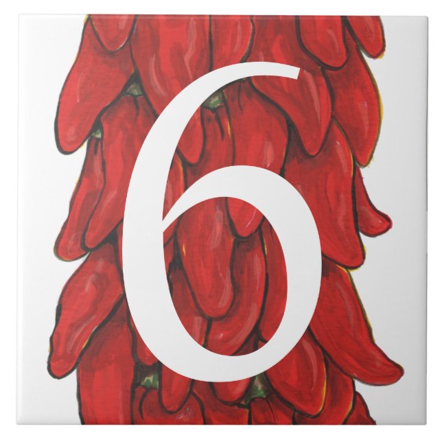 Southwest Red Chilli Pepper House Number 6 Six Ceramic Tile (Front)