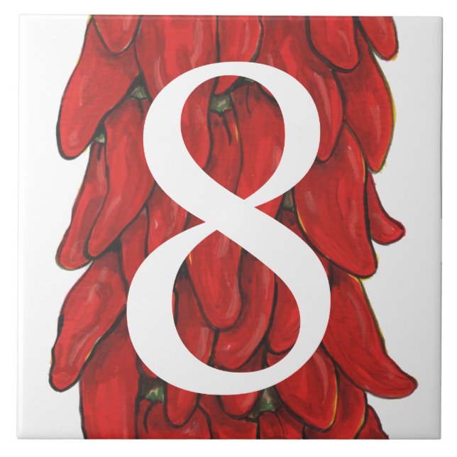 Southwest Red Chilli Pepper House Number 8 Eight Ceramic Tile (Front)