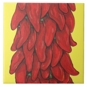 Southwest Red Chilli Pepper Ristra Middle Yellow Ceramic Tile