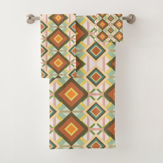 Southwest Retro Pop Art Diamonds Pattern Bath Towel Set (Insitu)