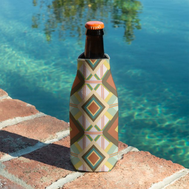 Southwest Retro Pop Art Diamonds Pattern  Bottle Cooler (In Situ Pool)
