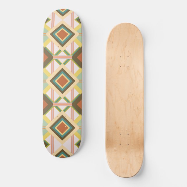 Southwest Retro Pop Art Diamonds Pattern  Skateboard (Front)