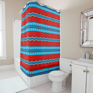 Southwest River Canyon Geometric Red and Turquoise Shower Curtain