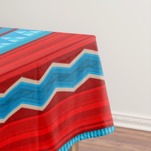 Southwest River Canyon Geometric Red Turquoise Med Tablecloth (In Situ)