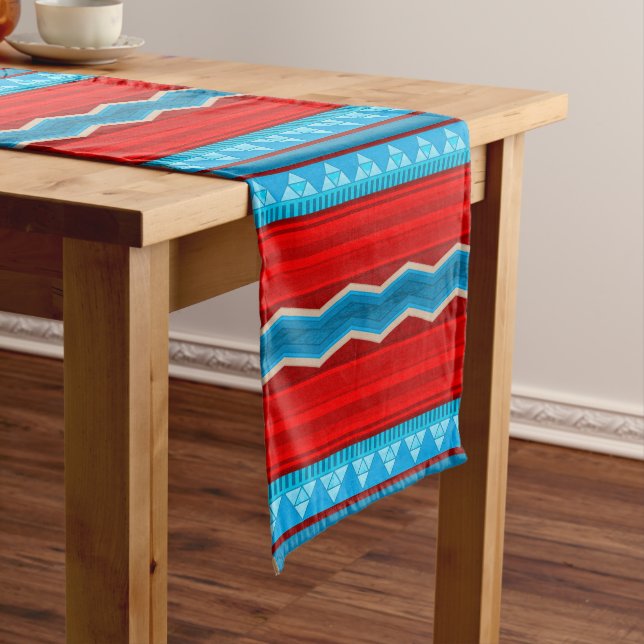 Southwest River Canyon Geometric Red Turquoise Medium Table Runner (In Situ)