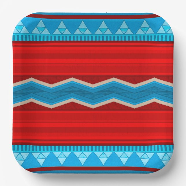 Southwest River Canyon Geometric Red Turquoise Paper Plate (Front)