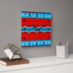 Southwest River Canyon Geometric Red Turquoise Square Wall Clock