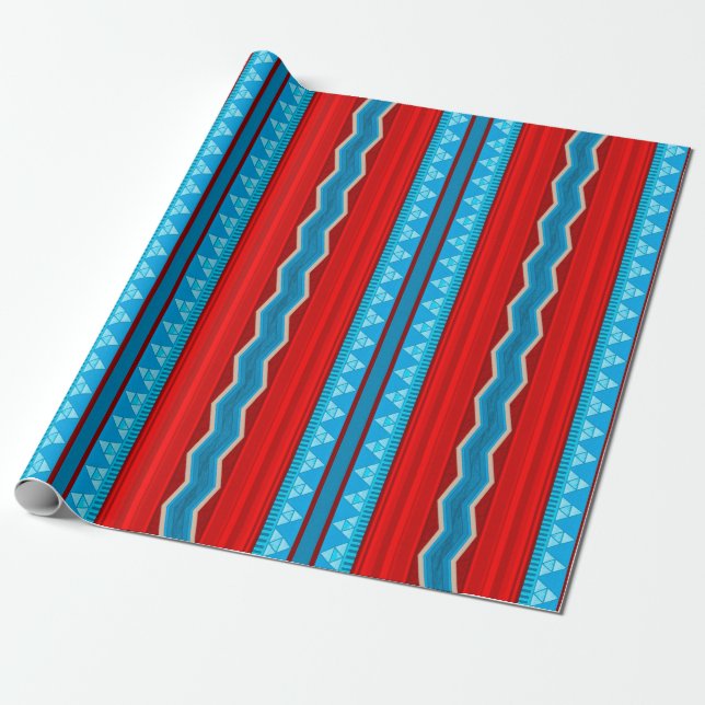 Southwest River Canyon Geometric Red Turquoise Wrapping Paper (Unrolled)