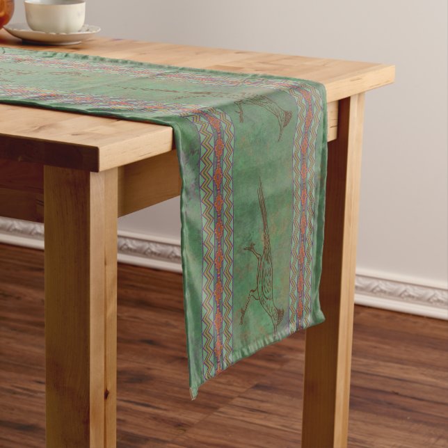 Southwest Roadrunner Sagebrush Green Long Table Runner (In Situ)