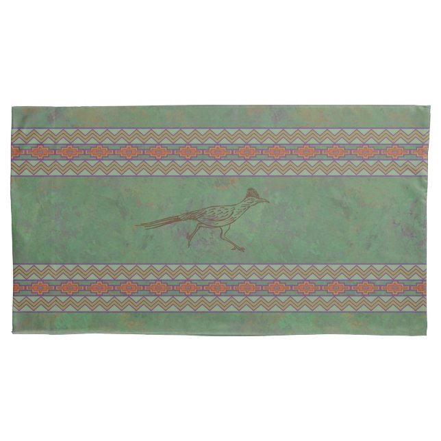 Southwest Roadrunner Sagebrush Green Pillowcase (Front-Left)
