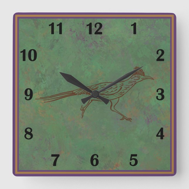 Southwest Roadrunner Sagebrush Green Regular Square Wall Clock (Front)