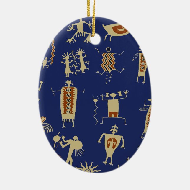 Southwest Rock Art Shaman Ceramic Ornament (Back)