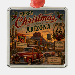 Southwest Route 66 Vintage Christmas Desert Metal Ornament