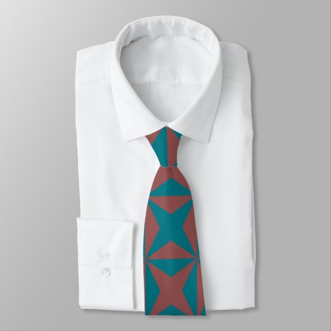 Southwest Rust And Turquoise Colour Block Design Tie (Tied)