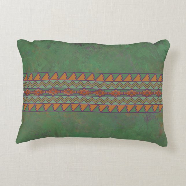 Southwest Sagebrush Green Geometric Design  Accent Decorative Cushion (Back)