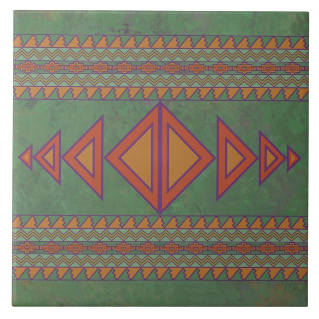 Southwest Sagebrush Green Geometric Design  Ceramic Tile (Front)