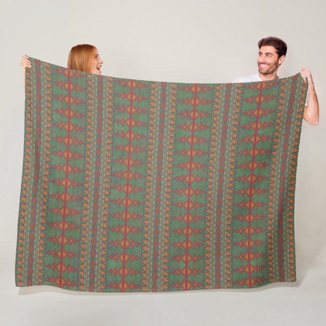 Southwest Sagebrush Green Geometric Design  Fleece Blanket (In Situ)