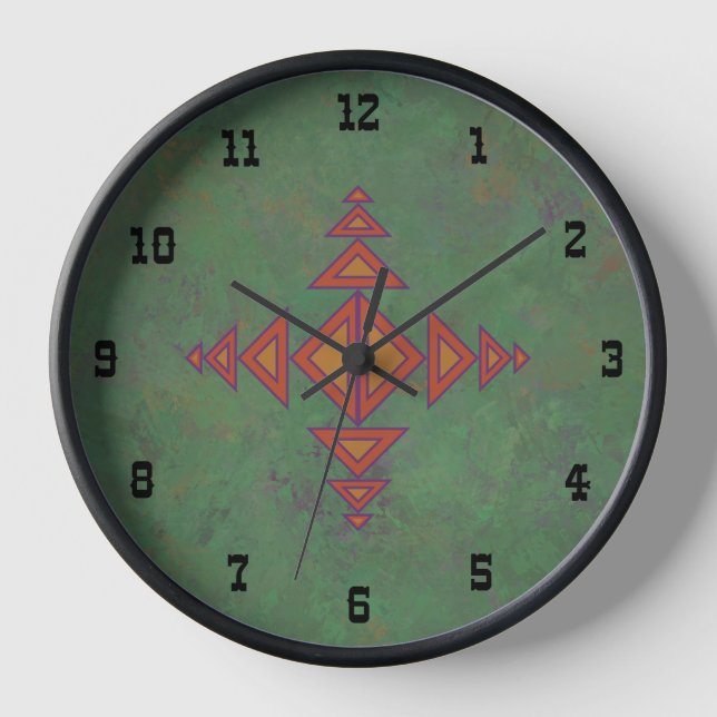 Southwest Sagebrush Green Geometric Design Framed Clock (Front)