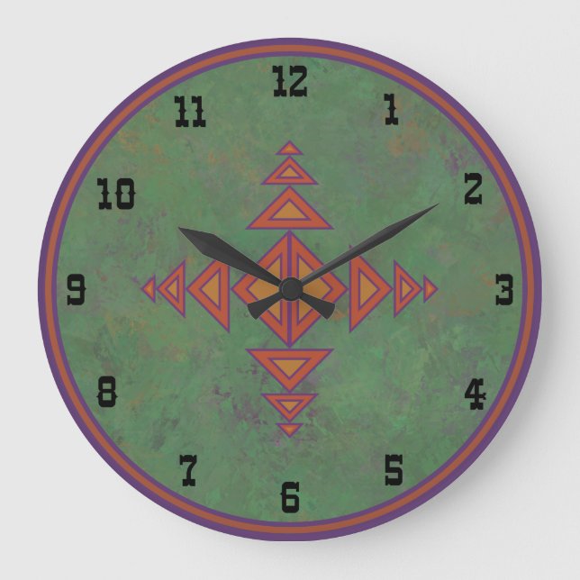 Southwest Sagebrush Green Geometric Design  Large Clock (Front)